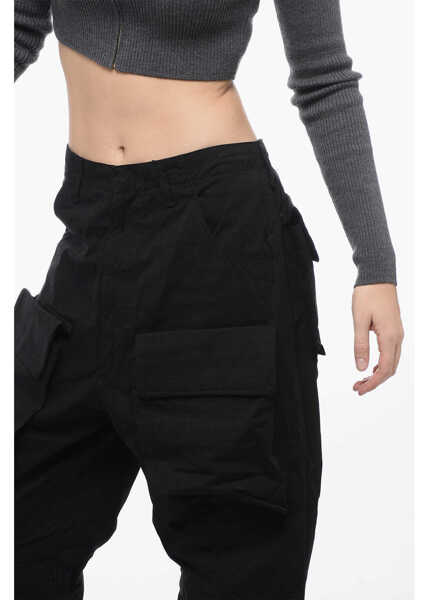 Pantaloni casual 1989 STUDIO Cotton Blend Desert Cargo Pants Black Femei (BM 15970421) 3