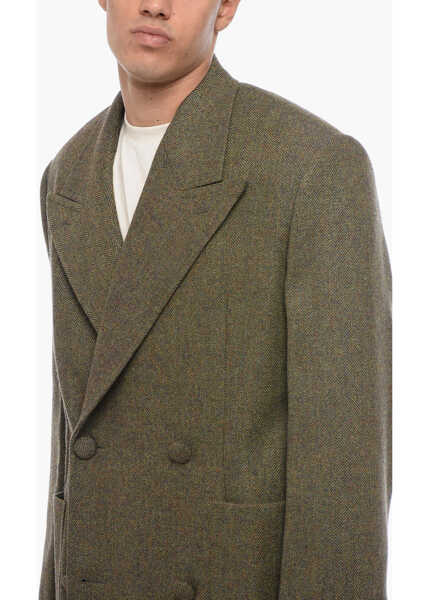 Paltoane Givenchy Herringbone Wool Doble Breasted Coat Green Barbati (BM 15970634) 3