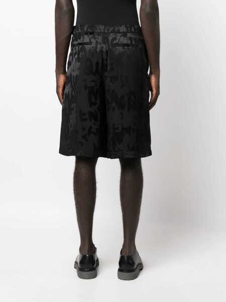 Pantaloni scurti Alexander McQueen Monogram Patterned Jacquard Satin Shorts Black Barbati (BM 15970847) 4