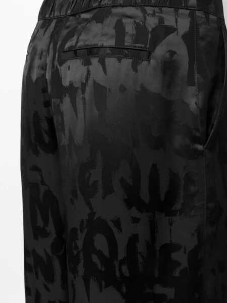 Pantaloni scurti Alexander McQueen Monogram Patterned Jacquard Satin Shorts Black Barbati (BM 15970847) 5