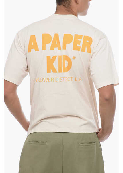 Tricouri A PAPER KID Solid Color Crew-Neck T-Shirt With Printed Logo Beige Barbati (BM 15971015) 2