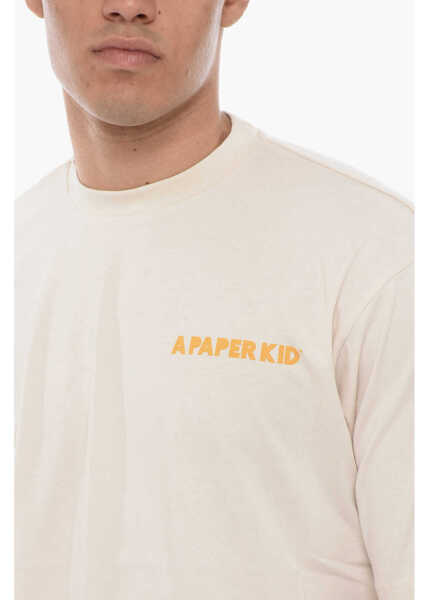 Tricouri A PAPER KID Solid Color Crew-Neck T-Shirt With Printed Logo Beige Barbati (BM 15971015) 3