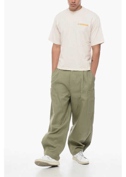 Tricouri A PAPER KID Solid Color Crew-Neck T-Shirt With Printed Logo Beige Barbati (BM 15971015) 4