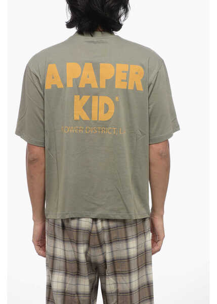 Tricouri A PAPER KID Solid Color Crew-Neck T-Shirt With Printed Logo Green Barbati (BM 15971189) 2