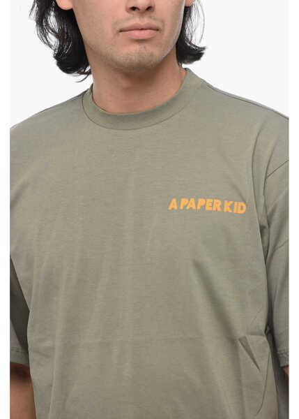 Tricouri A PAPER KID Solid Color Crew-Neck T-Shirt With Printed Logo Green Barbati (BM 15971189) 3