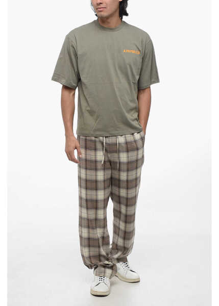 Tricouri A PAPER KID Solid Color Crew-Neck T-Shirt With Printed Logo Green Barbati (BM 15971189) 4