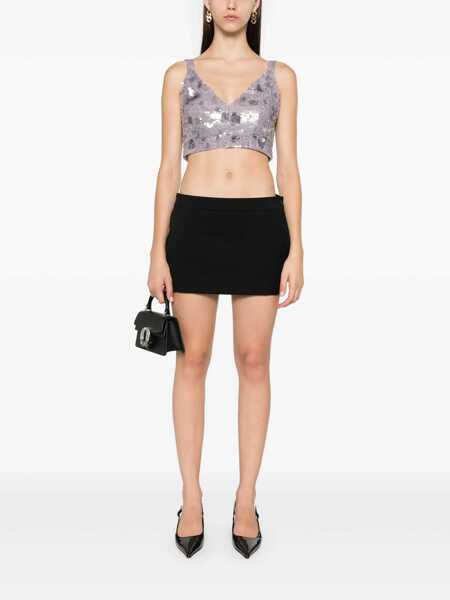 Topuri P.A.R.O.S.H. Grey Sleeveless Crop Top With Straps In Sequined Fabric Woman GREY Femei (BM 15979241) 2