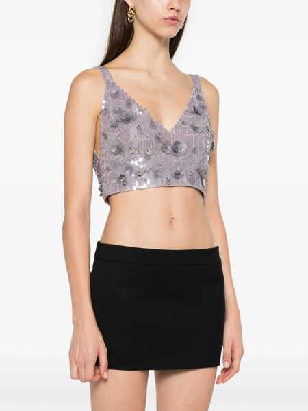 Topuri P.A.R.O.S.H. Grey Sleeveless Crop Top With Straps In Sequined Fabric Woman GREY Femei (BM 15979241) 3