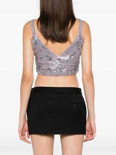 Topuri P.A.R.O.S.H. Grey Sleeveless Crop Top With Straps In Sequined Fabric Woman GREY Femei (BM 15979241) 4
