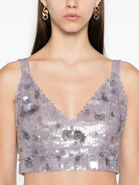 Topuri P.A.R.O.S.H. Grey Sleeveless Crop Top With Straps In Sequined Fabric Woman GREY Femei (BM 15979241) 5