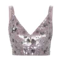 Topuri Grey Sleeveless Crop Top With Straps In Sequined Fabric Woman Femei