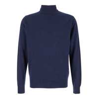 Pulovere PLAIN Blue Turtleneck Sweater In Merino Wool And Silk Blend Man