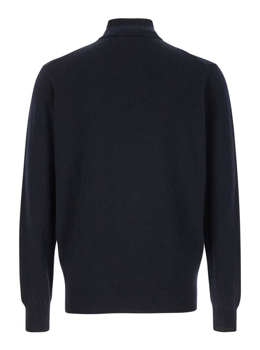 Pulovere PLAIN Dark Blue Turtleneck Sweater In Merino Wool And Silk Blend Man BLUE Barbati (BM 15979439) 2