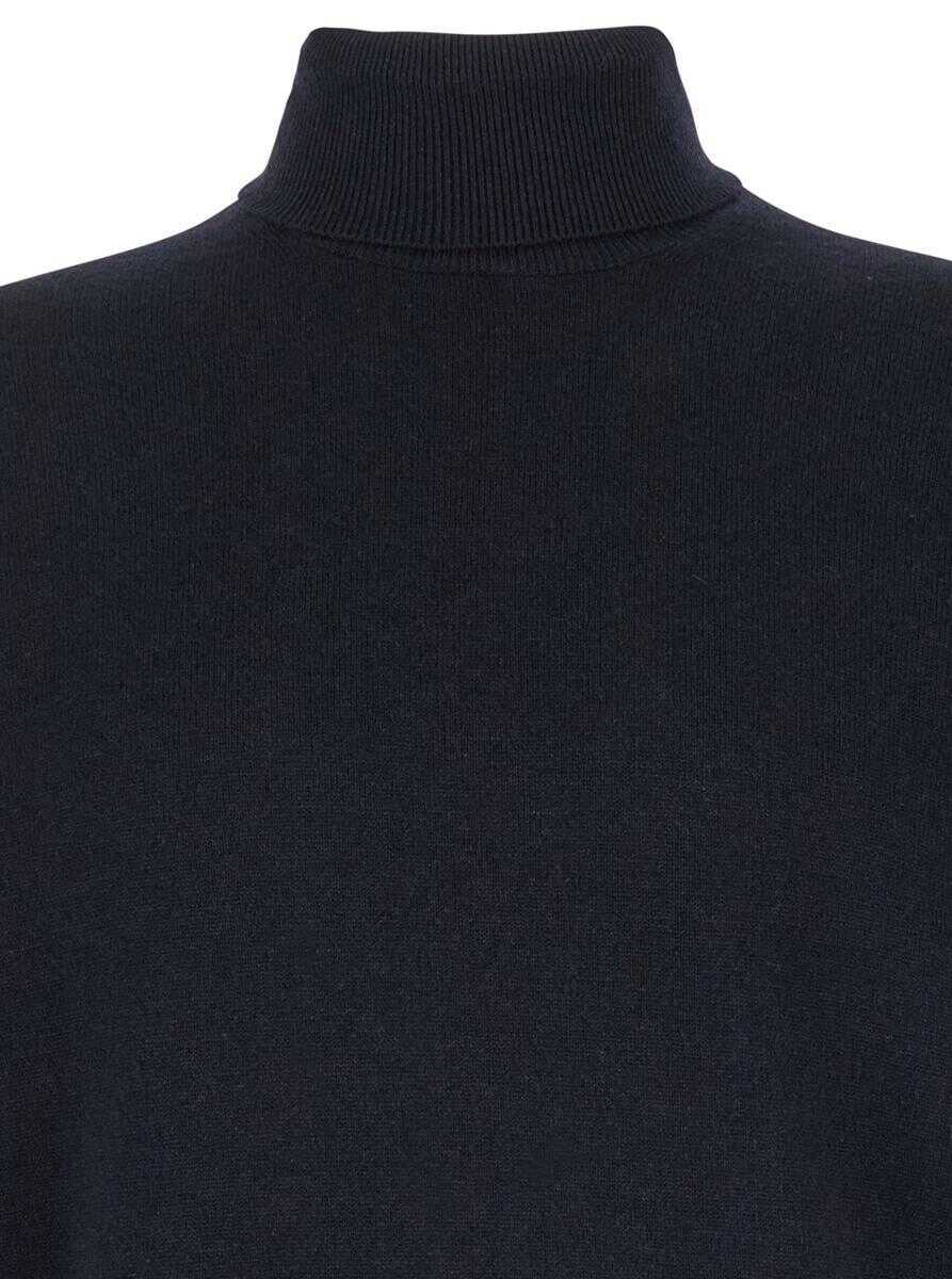 Pulovere PLAIN Dark Blue Turtleneck Sweater In Merino Wool And Silk Blend Man BLUE Barbati (BM 15979439) 3