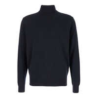 Pulovere PLAIN Dark Blue Turtleneck Sweater In Merino Wool And Silk Blend Man