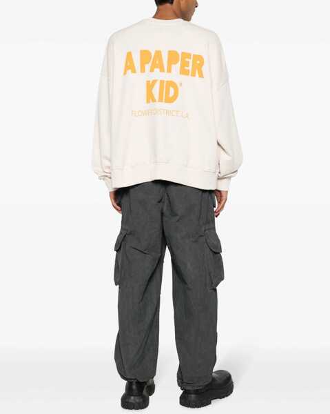 Bluze de trening A PAPER KID Brushed Cotton Crew-Neck Sweatshirt With Printed Logo Beige Barbati (BM 15985043) 2