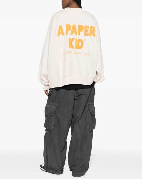 Bluze de trening A PAPER KID Brushed Cotton Crew-Neck Sweatshirt With Printed Logo Beige Barbati (BM 15985043) 3
