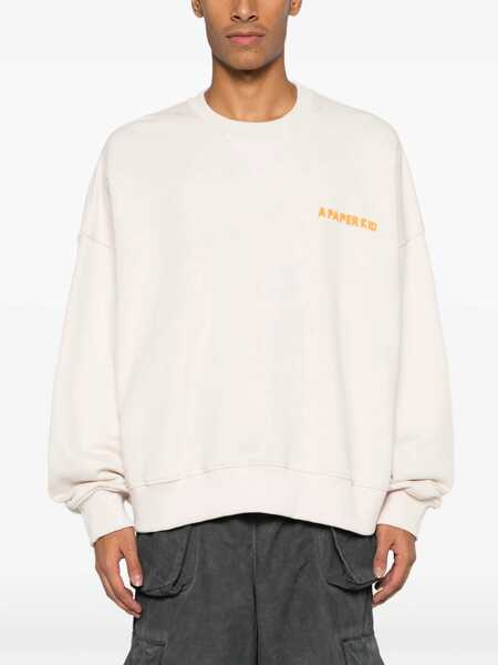 Bluze de trening A PAPER KID Brushed Cotton Crew-Neck Sweatshirt With Printed Logo Beige Barbati (BM 15985043) 5