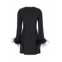 Rochii Black Crewneck Dress With Feathered Cuffs In Viscose Woman Femei