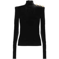 Camasi Balmain Long Sleeves Buttoned High Neck Velvet Top Clothing Femei