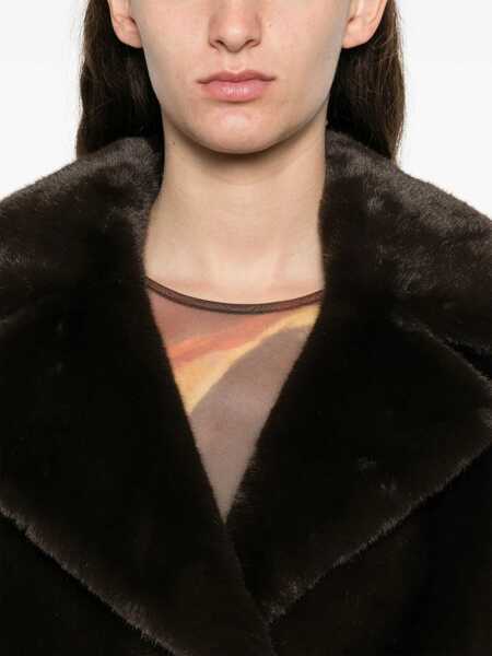 Paltoane STAND STUDIO Camille Brown Coat With Wide Notched Revers And Front Concealed Closure In Ecofur Woman BROWN Femei (BM 16031543) 5