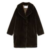 Paltoane STAND STUDIO 'Camille' Brown Coat With Wide Notched Revers And Front Concealed Closure In Ecofur Woman