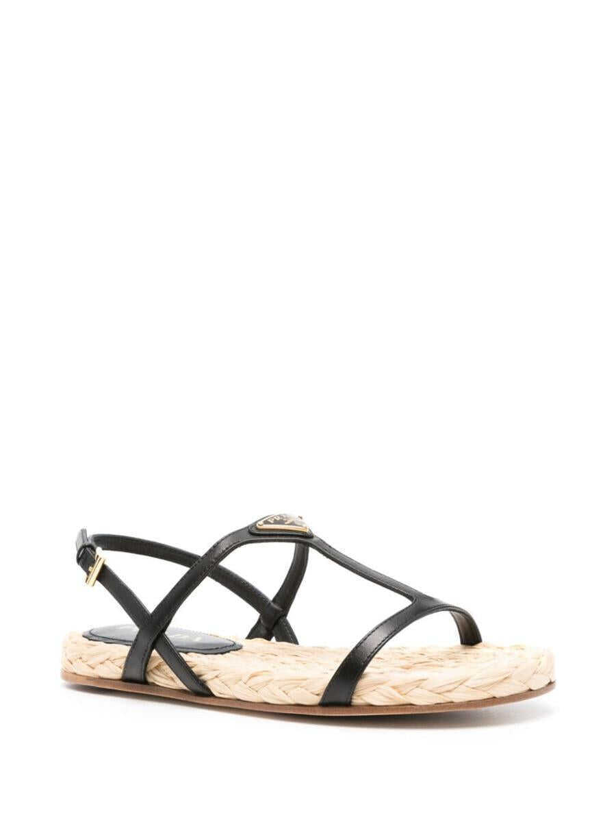 Sandale Prada Prada Enamel Triangle-Logo Flat Sandals Black Femei (BM 16057838) 2