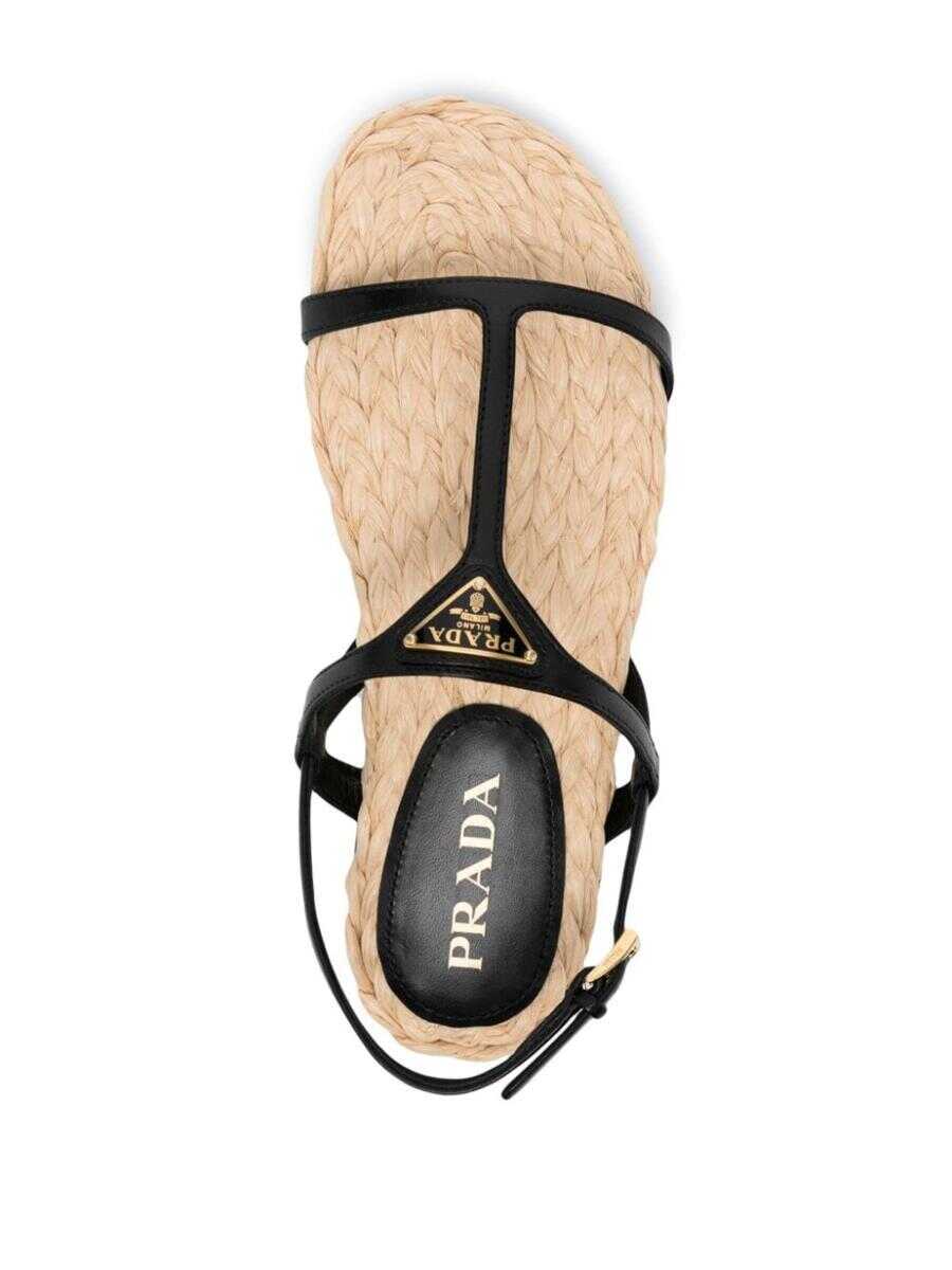 Sandale Prada Prada Enamel Triangle-Logo Flat Sandals Black Femei (BM 16057838) 4
