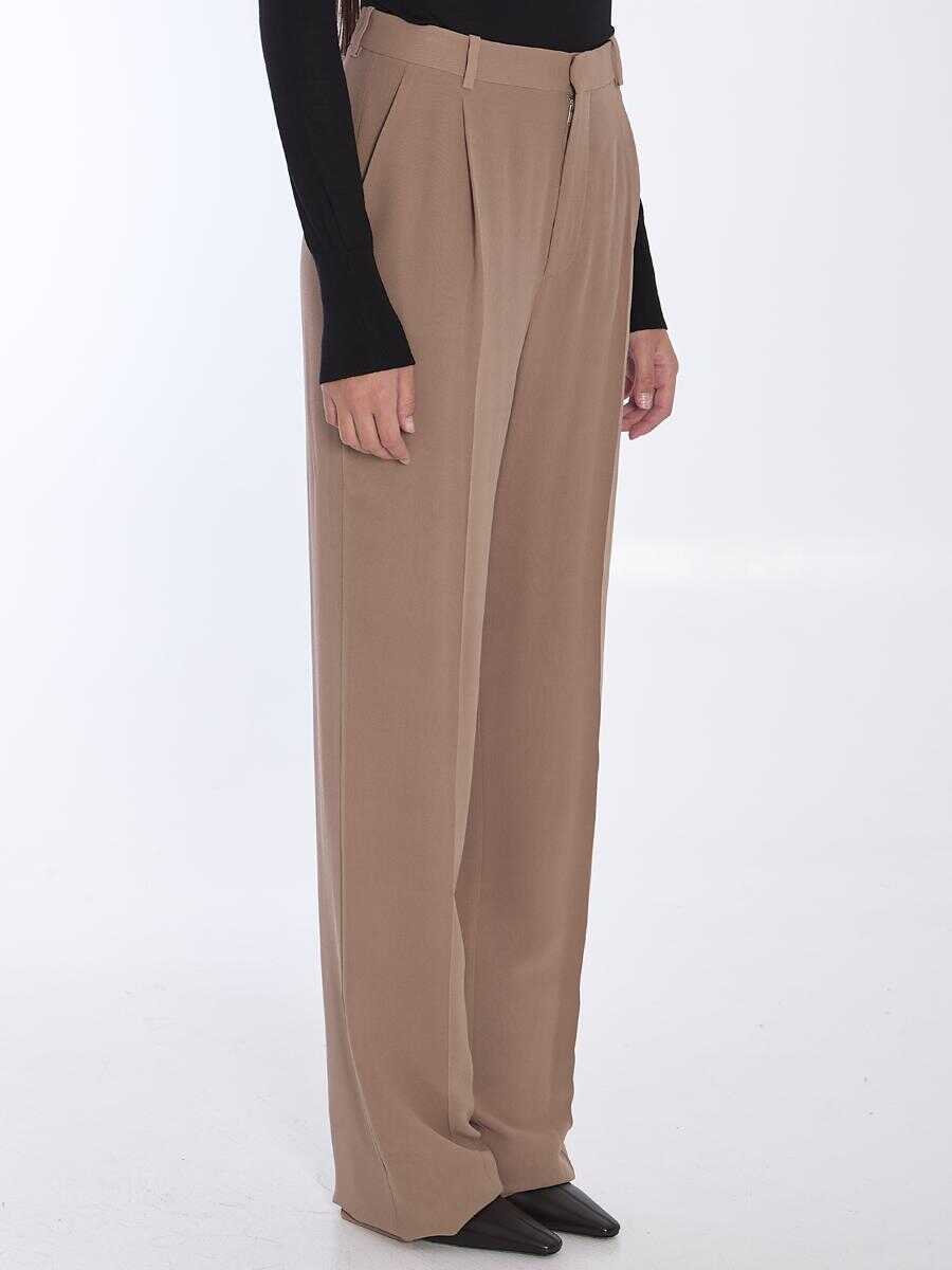 Pantaloni casual Saint Laurent Silk Crpe Trousers Beige Femei (BM 16059176) 2