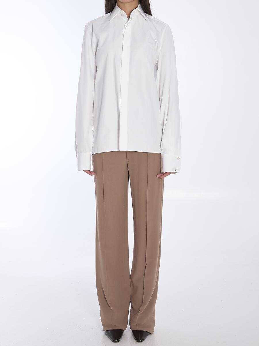 Pantaloni casual Saint Laurent Silk Crpe Trousers Beige Femei (BM 16059176) 5