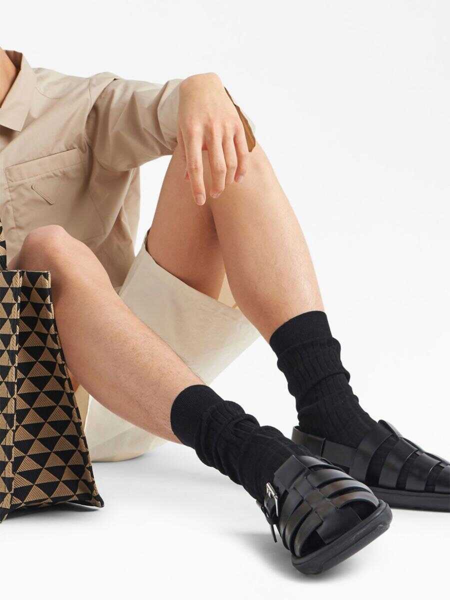 Sandale Prada Prada Interwoven Straps Flat Sandals Black Barbati (BM 16059416) 2