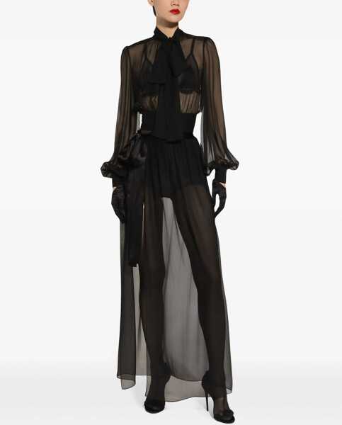 Fuste casual Dolce & Gabbana Silk Chiffon Long Skirt BLACK Femei (BM 16071899) 3