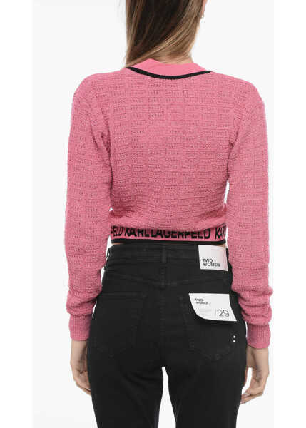 Cardigane Karl Lagerfeld Boucl Fabric Cropped Cardigan With Logoed Band Pink Femei (BM 16088831) 2