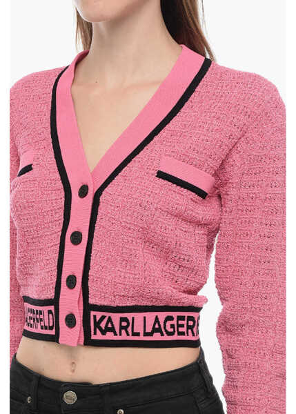 Cardigane Karl Lagerfeld Boucl Fabric Cropped Cardigan With Logoed Band Pink Femei (BM 16088831) 3
