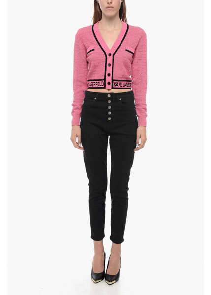 Cardigane Karl Lagerfeld Boucl Fabric Cropped Cardigan With Logoed Band Pink Femei (BM 16088831) 4
