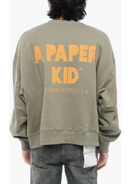 Bluze de trening A PAPER KID Brushed Cotton Crew-Neck Sweatshirt With Printed Logo Green Barbati (BM 16089686) 2