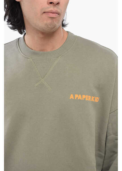 Bluze de trening A PAPER KID Brushed Cotton Crew-Neck Sweatshirt With Printed Logo Green Barbati (BM 16089686) 3