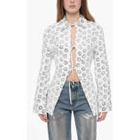 Camasi casual Sequined Floral Motif Shirt With Buckled Fastening Femei