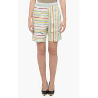 Pantaloni scurti Cotton Blend Shorts With Striped Motif Femei