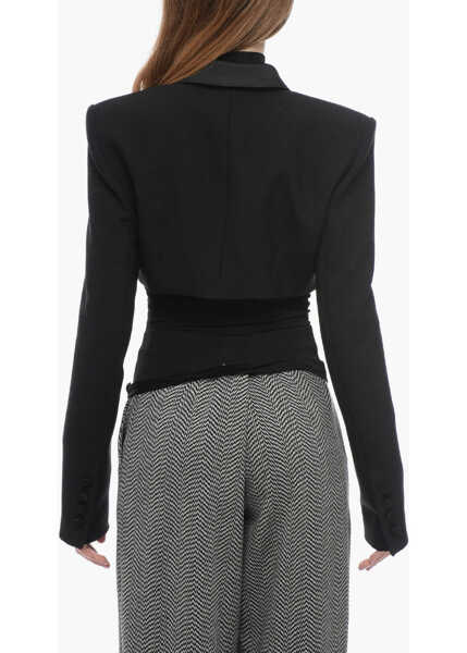 Sacouri LAQUAN SMITH Crossed Cropped Blazer With Satin Lapel Black Femei (BM 16099373) 2