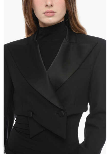 Sacouri LAQUAN SMITH Crossed Cropped Blazer With Satin Lapel Black Femei (BM 16099373) 3