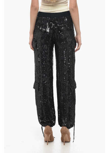 Pantaloni casual P.A.R.O.S.H. Sequined Cargo Pants With Draw-String Blue Femei (BM 16099397) 2