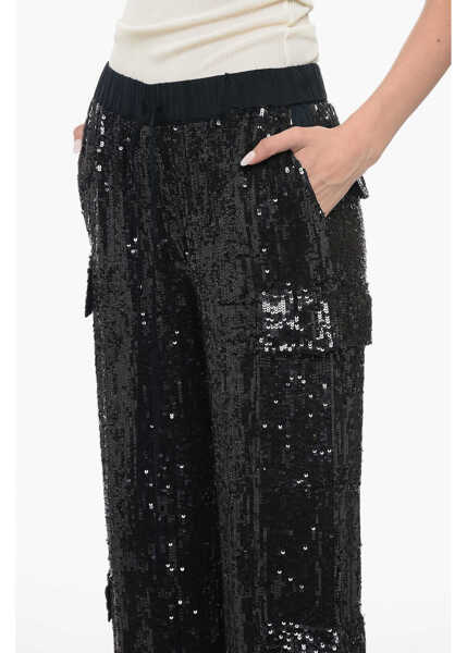 Pantaloni casual P.A.R.O.S.H. Sequined Cargo Pants With Draw-String Blue Femei (BM 16099397) 3