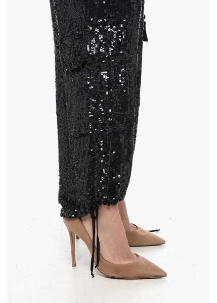 Pantaloni casual P.A.R.O.S.H. Sequined Cargo Pants With Draw-String Blue Femei (BM 16099397) 4