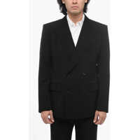 Sacouri Wool Blend Double-Breasted Blazer With Peak Lapel Barbati