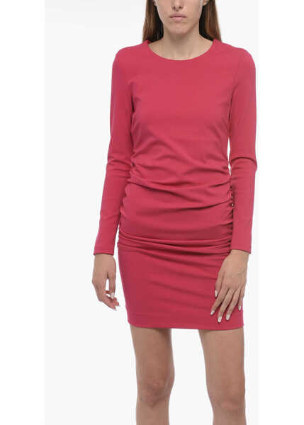 Rochii scurte P.A.R.O.S.H. Stretchy Mini Dress With Drape Detailing Pink Femei (BM 16100078) 4