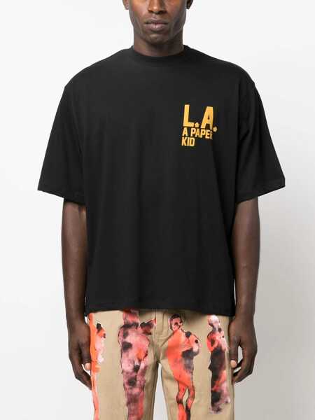 Tricouri A PAPER KID Cotton Crew-Neck T-Shirt Witth Logo-Print Black Barbati (BM 16100687) 3