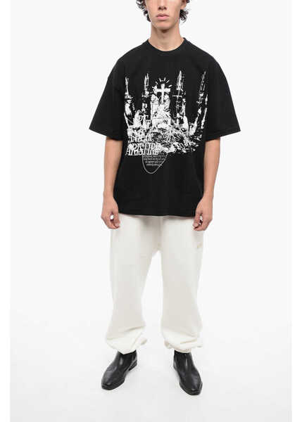 Tricouri 1989 STUDIO Cotton Notre Dam Crew-Neck T-Shirt With Contrast Print Black Barbati (BM 16100708) 4