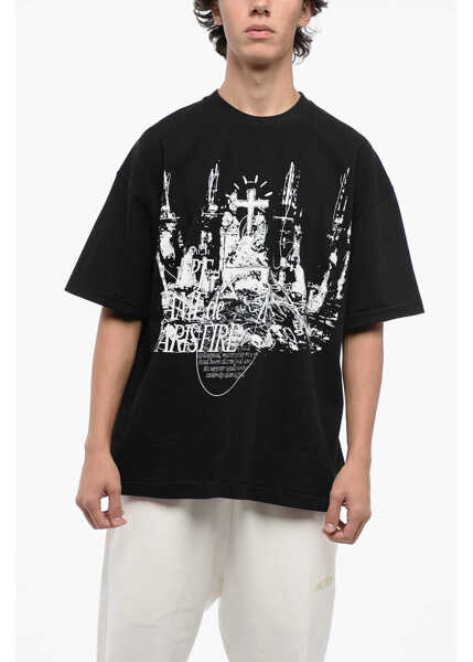 Tricouri 1989 STUDIO Cotton Notre Dam Crew-Neck T-Shirt With Contrast Print Black Barbati (BM 16100708) 1