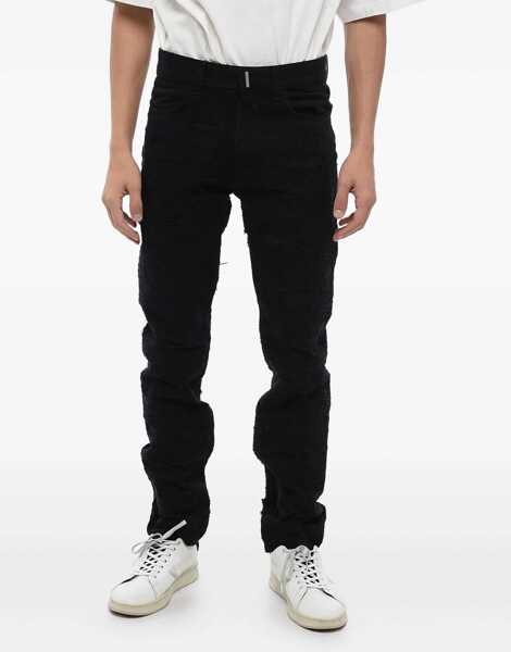 Blugi slim fit Givenchy Slim Fit Distressed Cotton Denims 17Cm Black Barbati (BM 16100894) 1